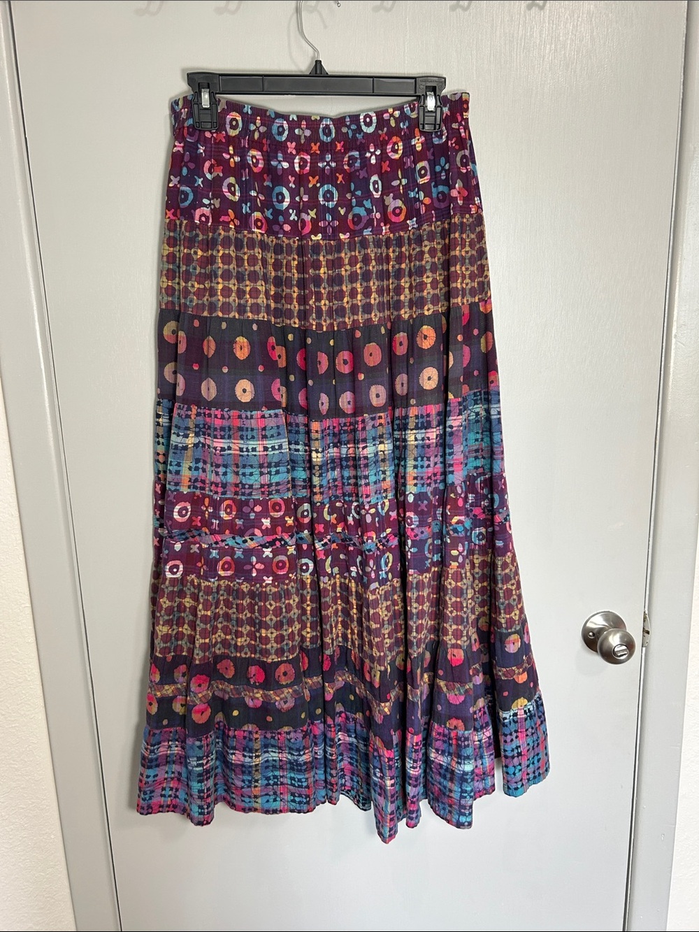 Carol Little Vintage Boho Gypsy Fairy Art Teacher Tiered Maxi Skirt Purple 8